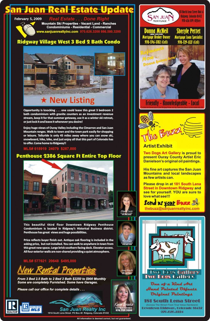 Ouray, Ridgway, Montrose and Telluride homes from San Juan Realty Inc!