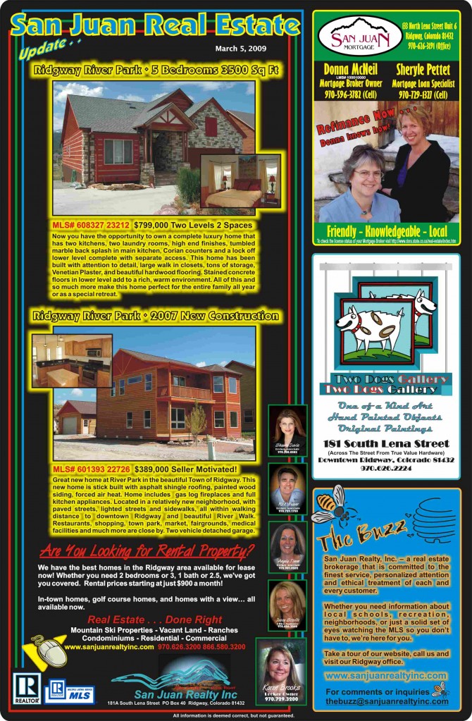 Homes in Ridgway, Montrose, Ouray and Telluride CO from San Juan Realty Inc.