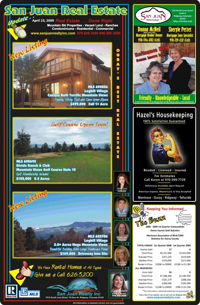 Homes in Ridgway, Ouray, Montrose and Telluride CO from San Juan Realty Inc.